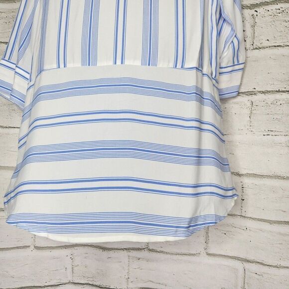 Soft Surroundings Womens XS Petite Button Front Top Blue White Oversized Blouse - Picture 8 of 10